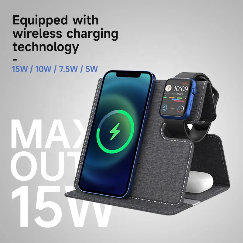 Trending products 2022 new arrivals  wireless charging stand  3 in 1 qi wireless charger stand for iphone