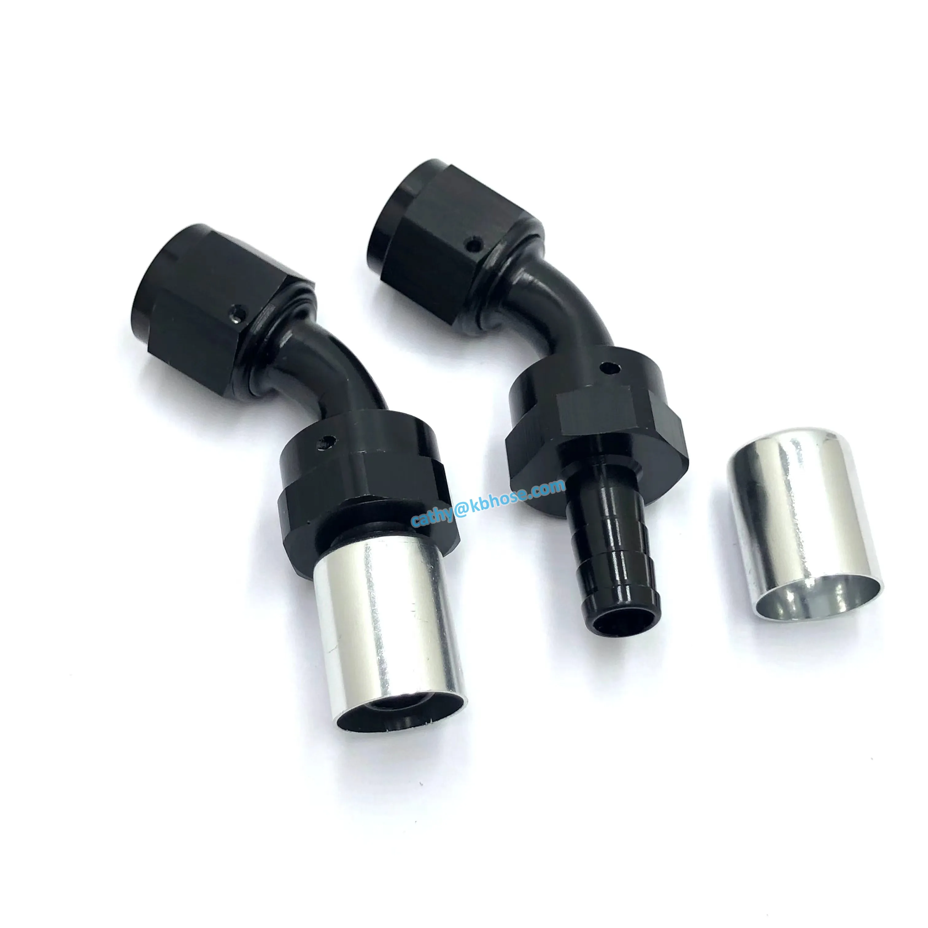 Aluminum Black 6AN AN6 #6 Crimp on Bend Swivel Hose End Fitting for Braided Fuel Hose with Crimp Sleeves Ferrules