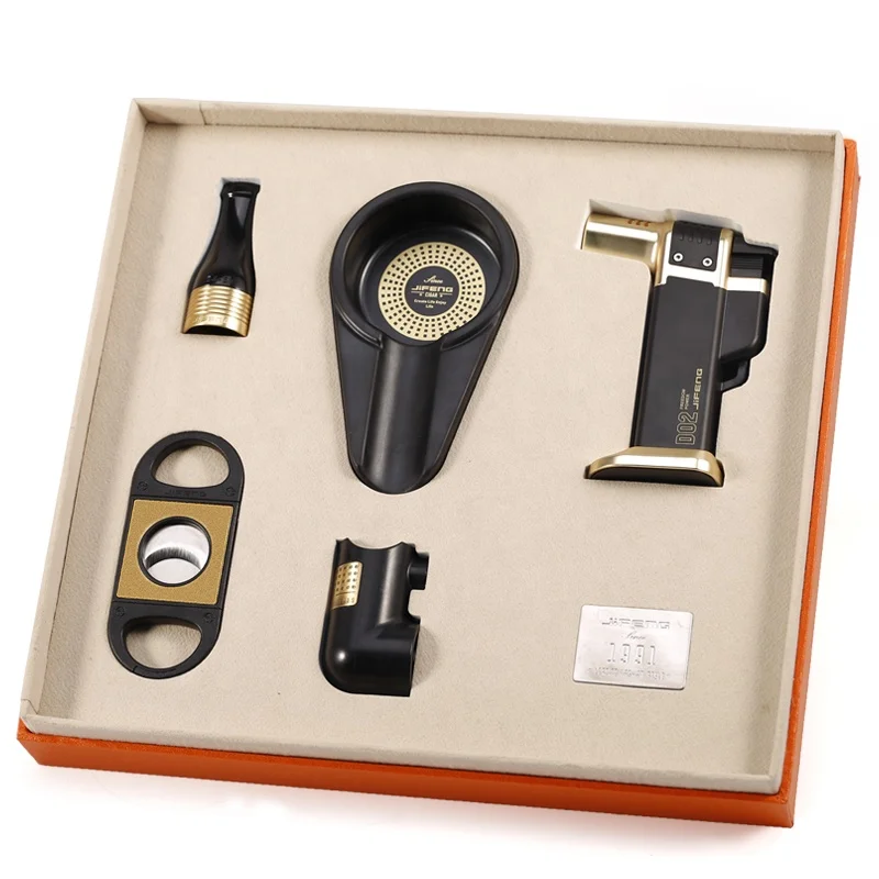 China JIFENG manufacturer JF-TZ238 new year gift metal and plastic cutter ashtray holder cigar accessories gift set