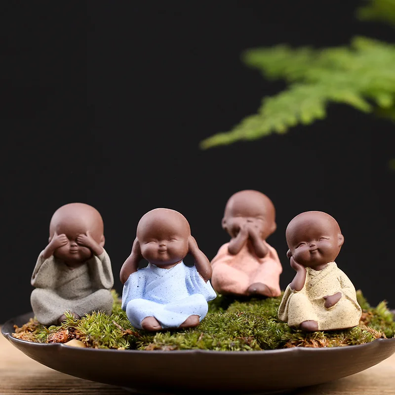 Милые маленькие керамические статуи Будды, статуэтки монахов, скульптура, чай, домашний сад, украшение для улицы, аксессуары, миниатюрный монах Будды