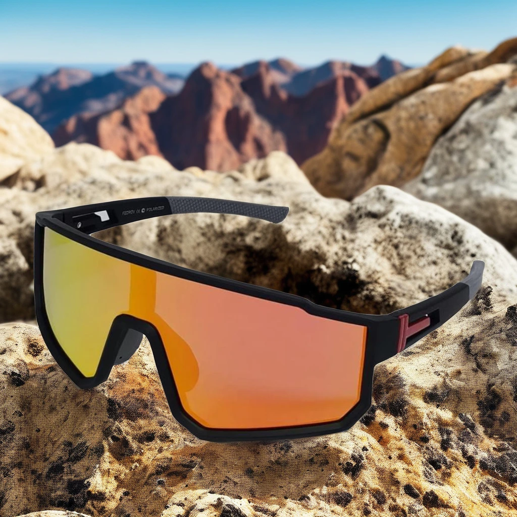 Fedrov UV400 Polarized Bike Bicycle Sunglasses Custom Sport Eyewear with Windproof Blue Silver Lenses Outdoor Cycling Glasses