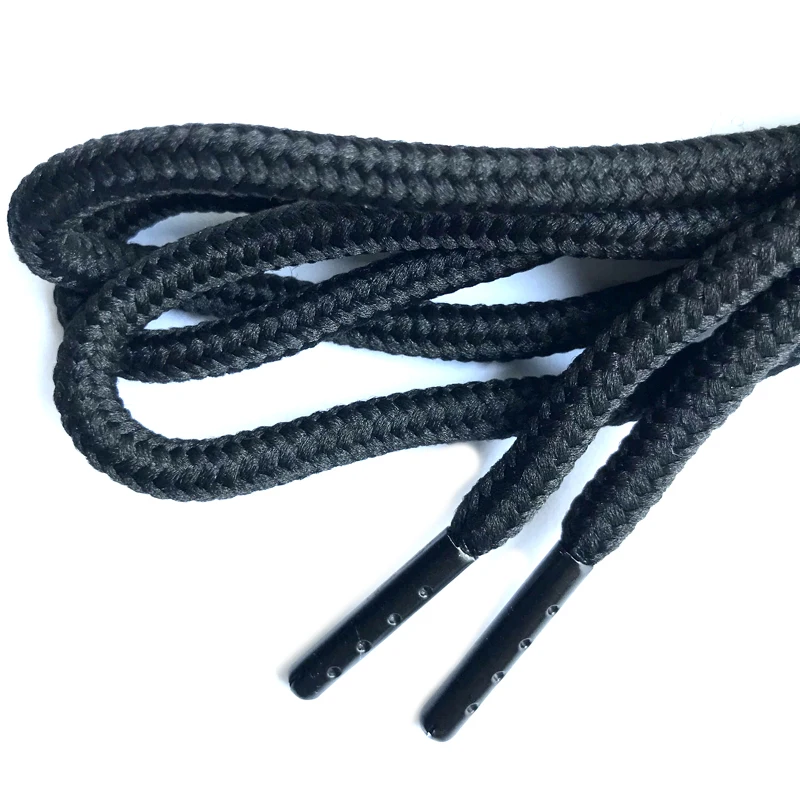 5 mm Diameter Polyester Round Drawstring for Hoodies and Shoelace with Custom logo Design Metal Aglet Tip Ends