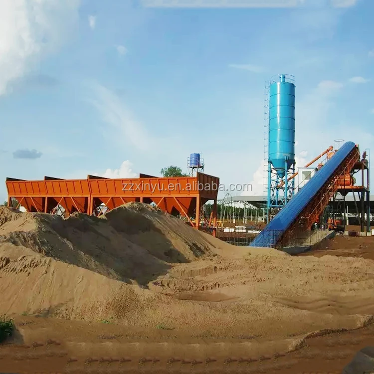 stationary hzs60 automatic concrete batching plant with layout drawing