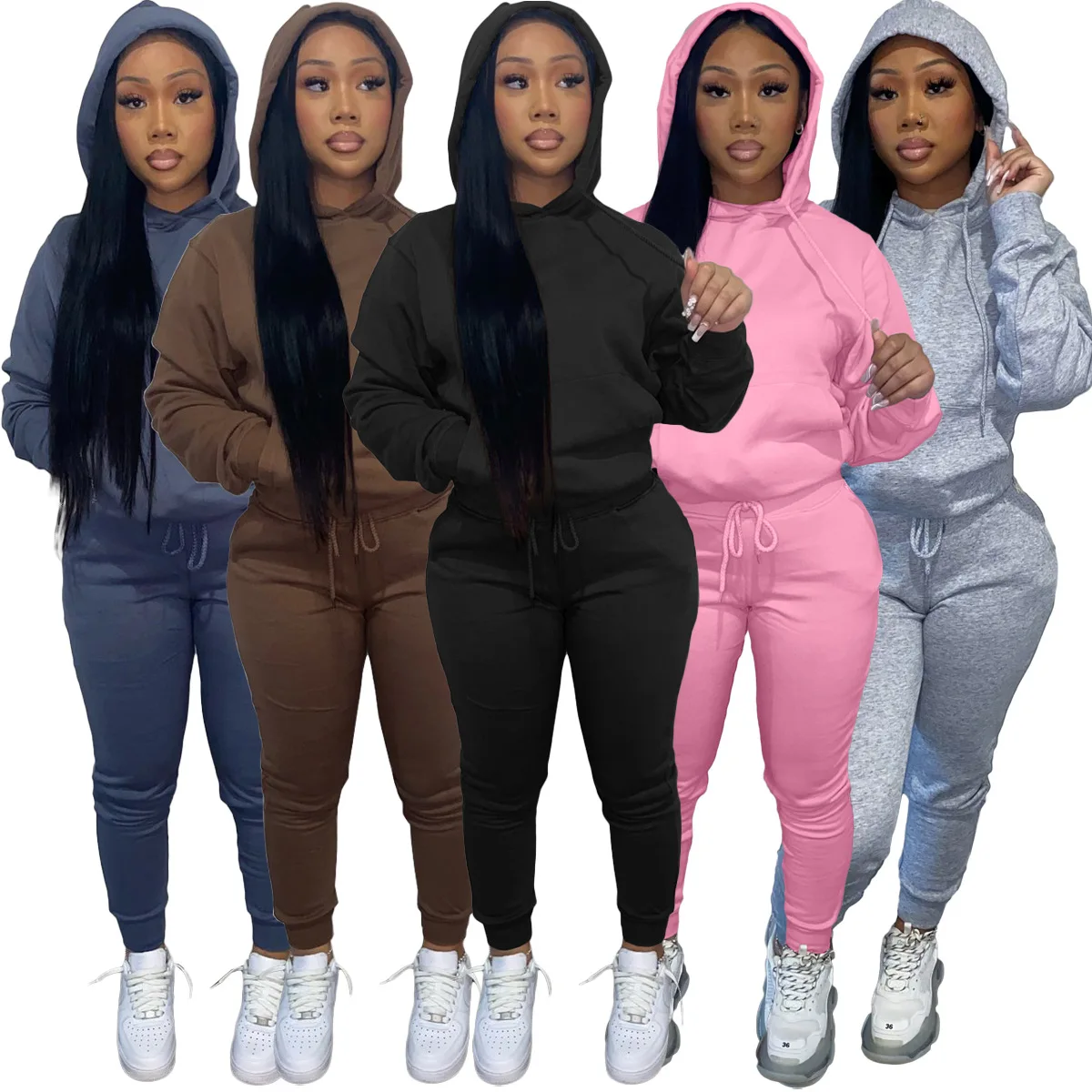 2021 Women Cotton Tracksuit Suits Two Piece Sets Fleece Thick Custom Tracksuits Leggings 2 Piece Joggers Set