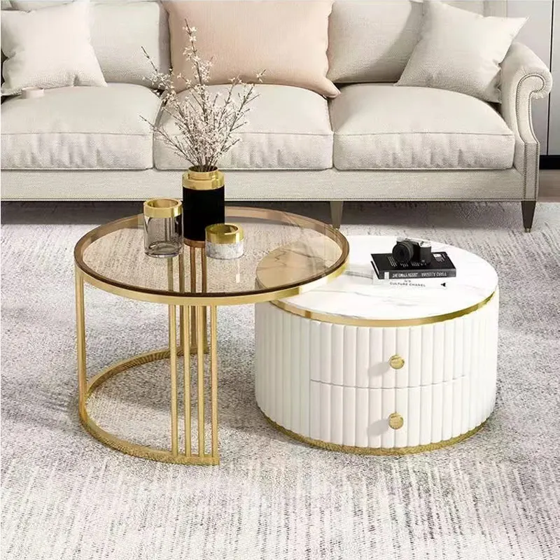 Creative Design Slate Top Tempered Glass Top Double Round Coffee Table