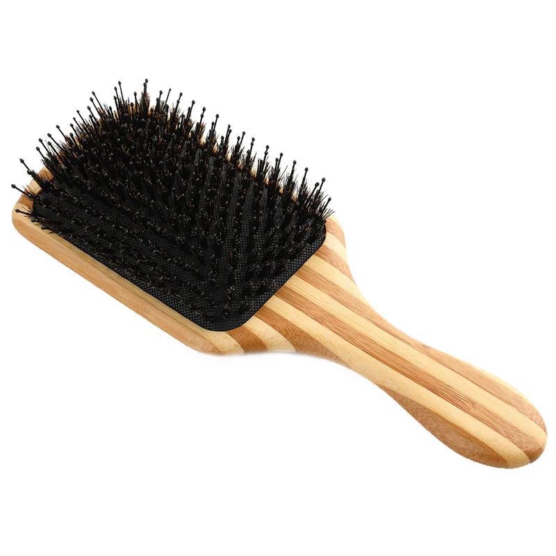 BLACK EGG Paddle Cushion Brush Bamboo Wooden Hair Brush With Boar Bristle Head Massager Hair Detangling Straightener Brushes