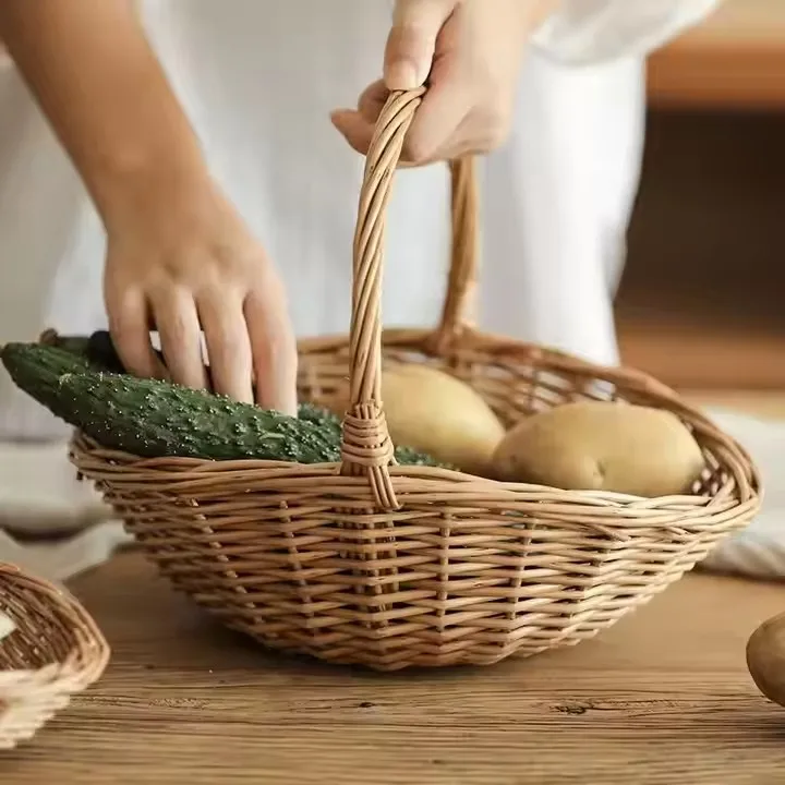 Плетеная корзина для овощей купленная вручную садовая хранения ротанга плетеная цветов с ручкой