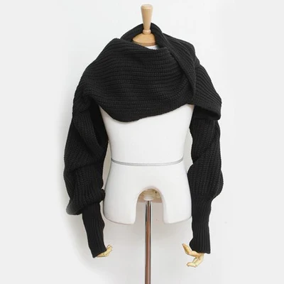 Winter Warm Knitted Scarf Long Thick Shawl Soft Scarves with Sleeve Wrap