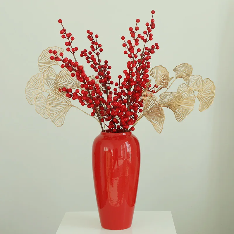 Fashion Chinese Living Room On-glazed Big Table Vase Home Decor Ornament Red Ceramic Flower Vases