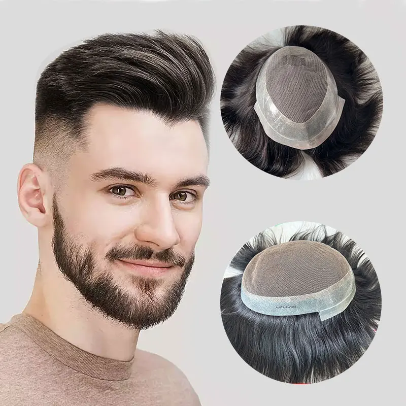 Cheap Price Wholesale  Natural Color Wave Hair System Ultra Thin Skin Pu With Lace Mono Australia Base Toupee For Men Wigs