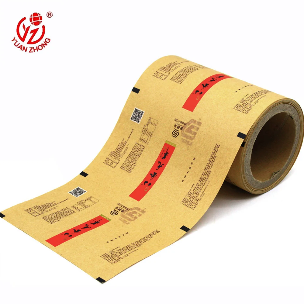 OEM Factory Custom Printing Kraft Paper Package Film Roll For Tea Biscuit Food Grade Biodegradable Film For Sugar French Fries