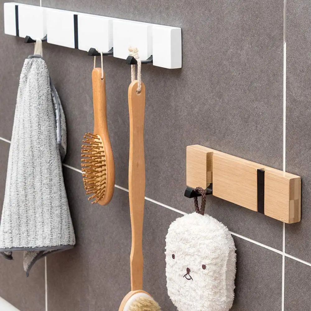 Bamboo Wall Mounted Coat Rack with Retractable Hooks