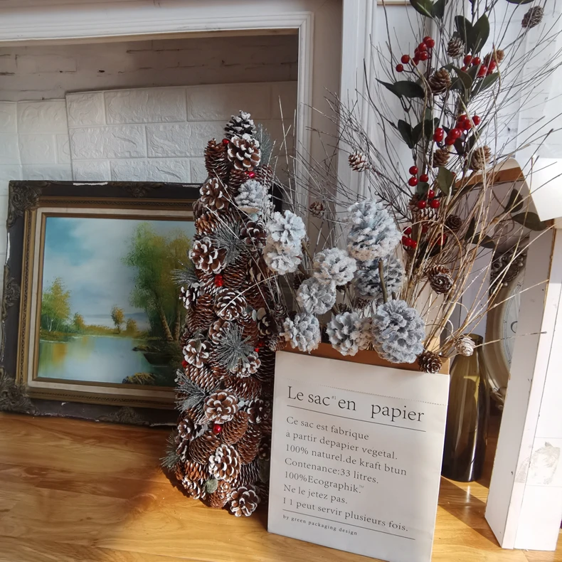 44CM Christmas pine cone tower for Christmas decorative with red small bell and pine needle