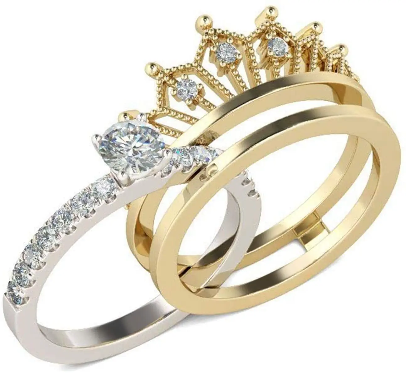 Splittable Crown Design Rhinestone Vintage Ring  Alloy Round Lucky Finger Rings for Women