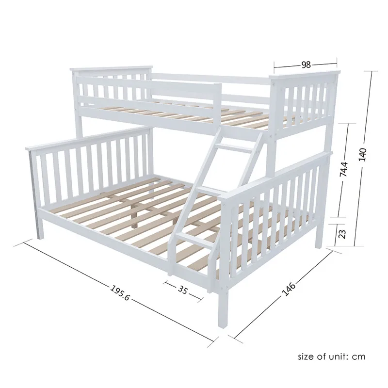 High Quality double decker kids children bunk bed triple wood loft bed