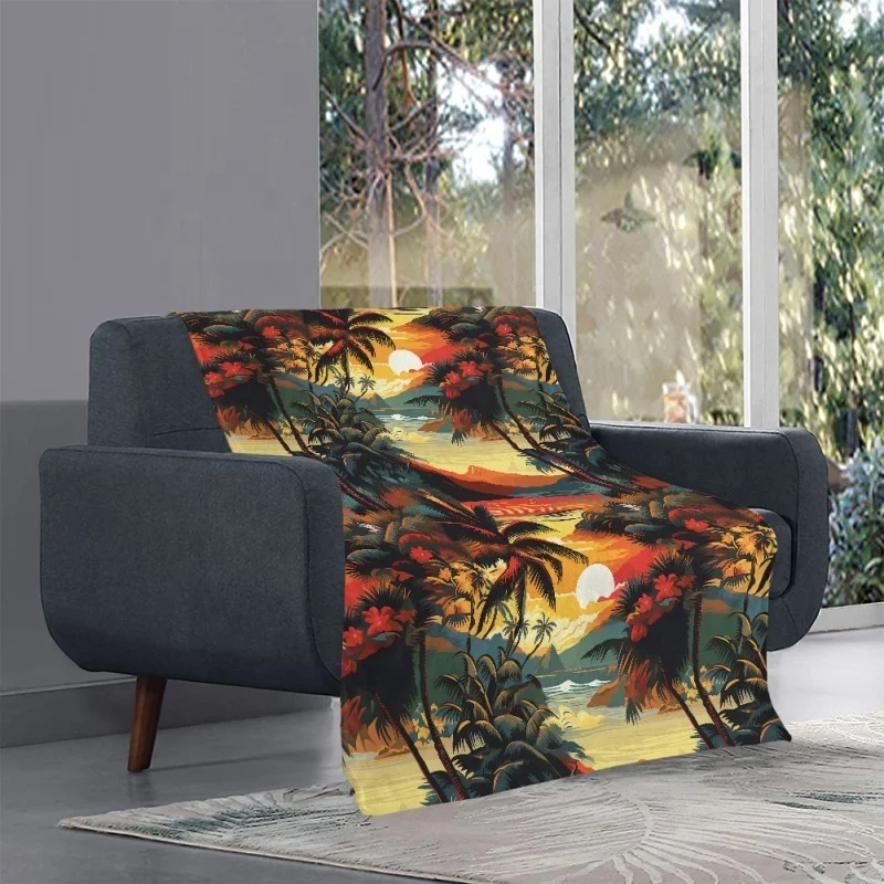 Custom Boho Sea Beach Printing Warm Throw Blankets Home Kids Adult Flannel Plush Blanket