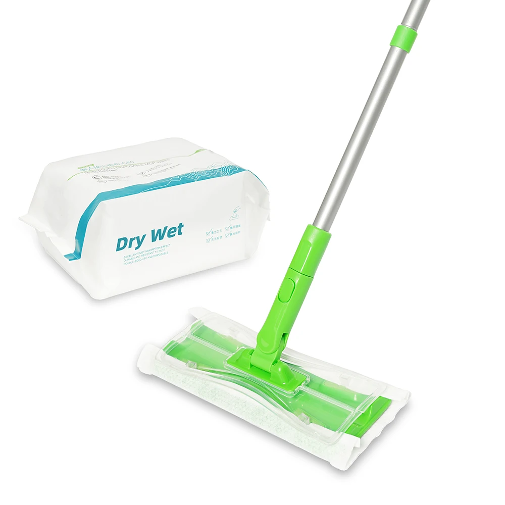 Jesun 2-in-1 Sweeper Disposable Mops for Floor Cleaning Duster Mop Dry and Wet Head Flat Mop Cleaner with Cloth Fixing Clip