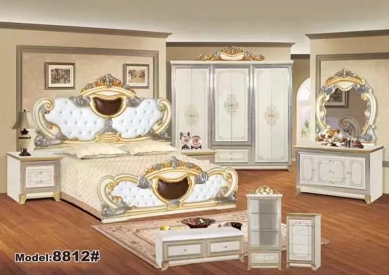 Luxury King size bed Classic Baroque Style Full Solid Wood Hand Made Bedroom Set