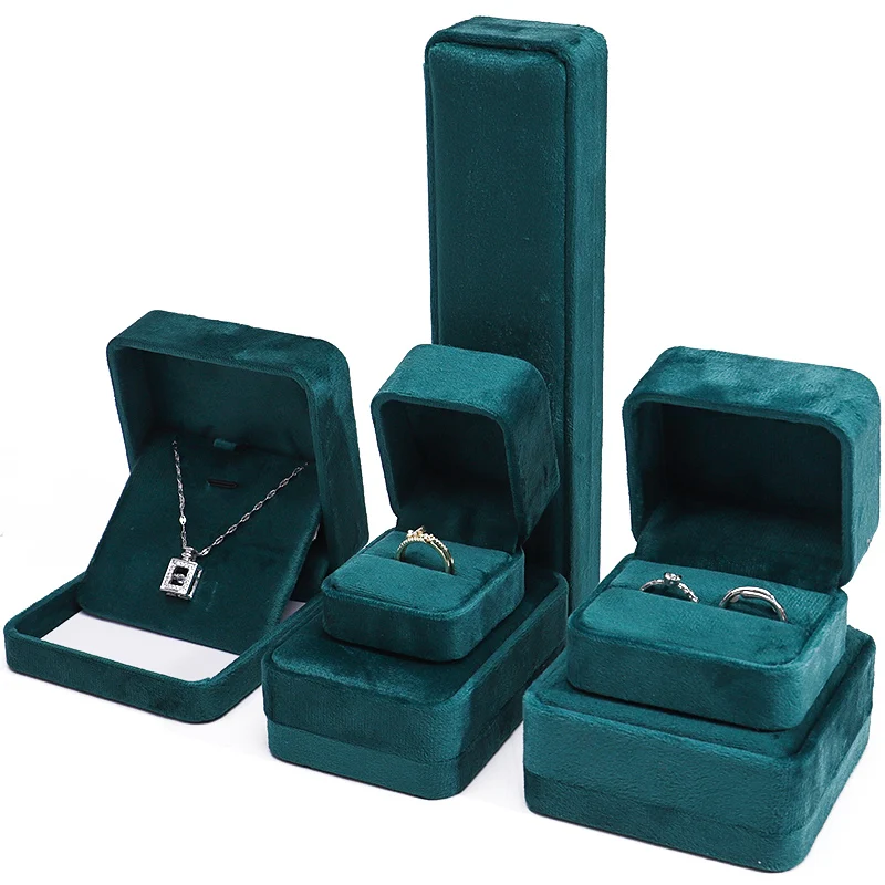 Wholesale Custom logo Luxury Velvet Gift Jewelry Packaging Box Bracelet Necklace Cufflinks Ring Earring Green Velvet Jewelry Box