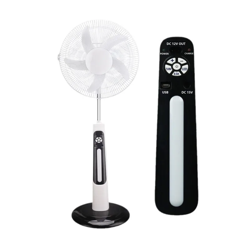 Factory High Quality Solar Fan 16 inch remote control 12v dc rechargeable standing fan with solar panel USB charge and LED light