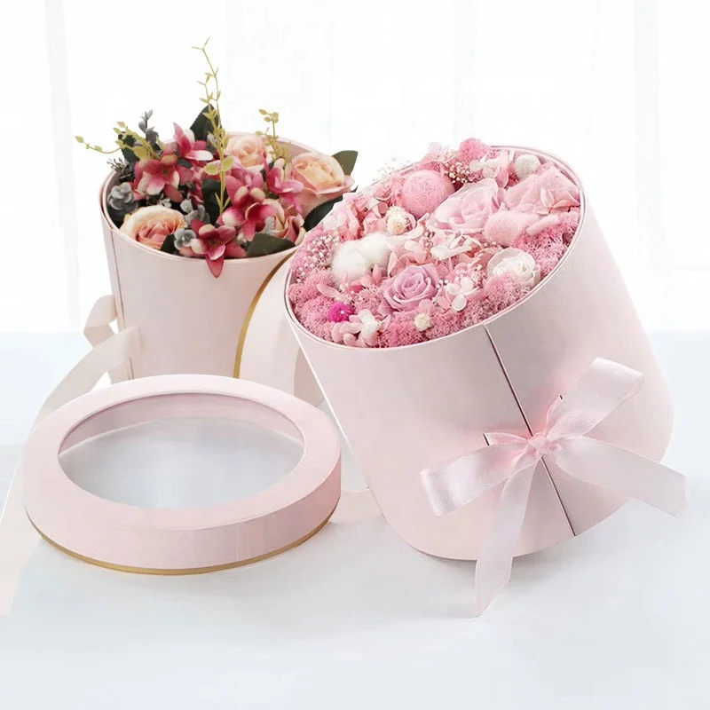 Оптовая продажа, двухслойная картонная подарочная упаковочная коробка в форме шляпы, круглая роскошная коробка с цветами розы