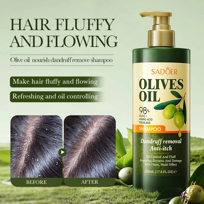 SADOER Wholesale Natural Olive Oil Anti-dandruff Repair Hair Smoothing cleansing Shampoo for Hair Care