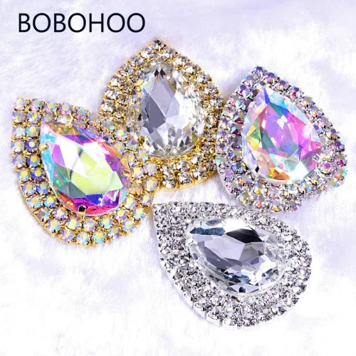 Wholesale Teardrop Crystal Glass Sew On Rhinestone Applique Accessory Navette Sew On Rhinestone Corsage Sew On Wedding Dress