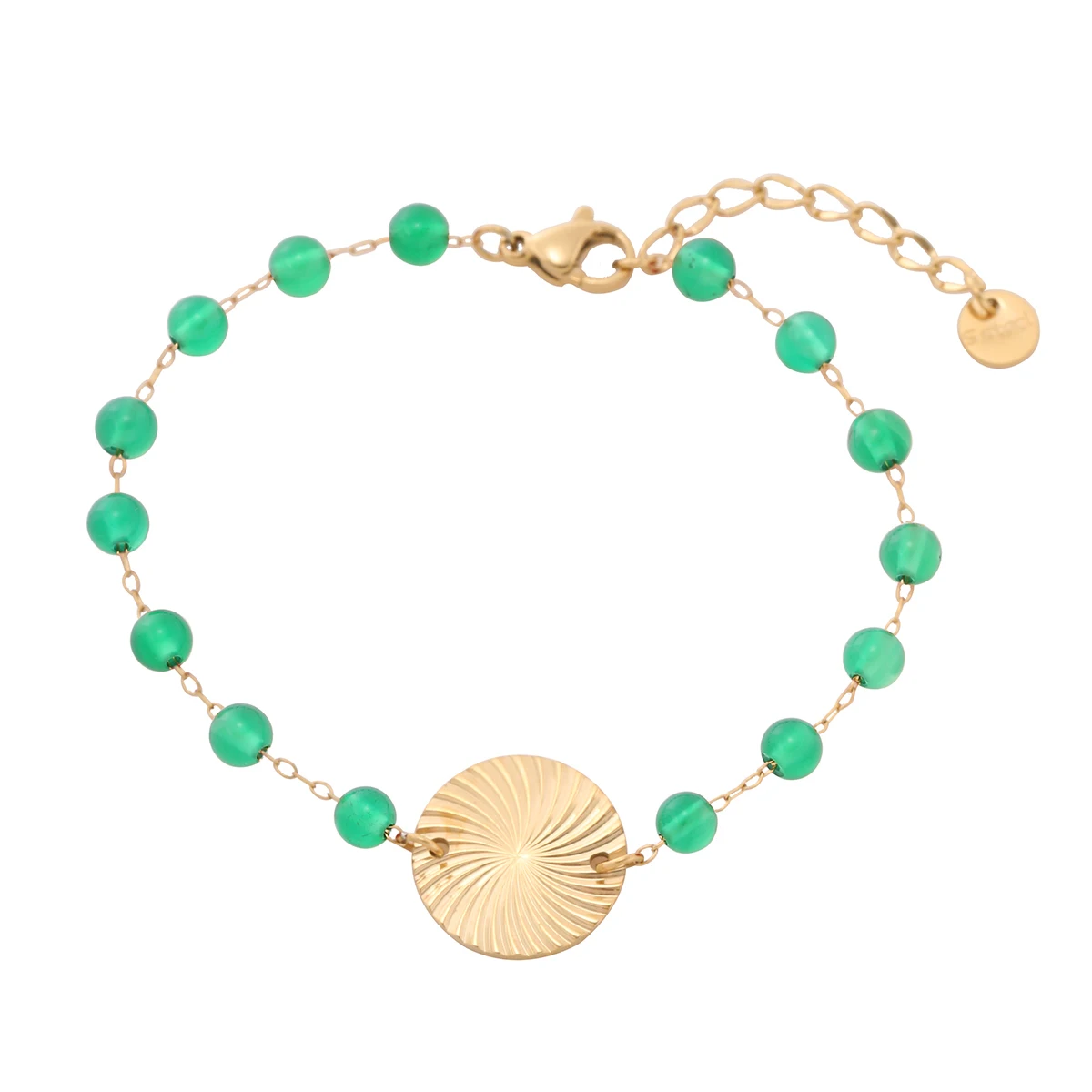 Geometric Round Pattern Bracelet for Women Stainless Steel Agate Colored Beaded 18K Gold Chain Bracelet Waterproof Jewelry