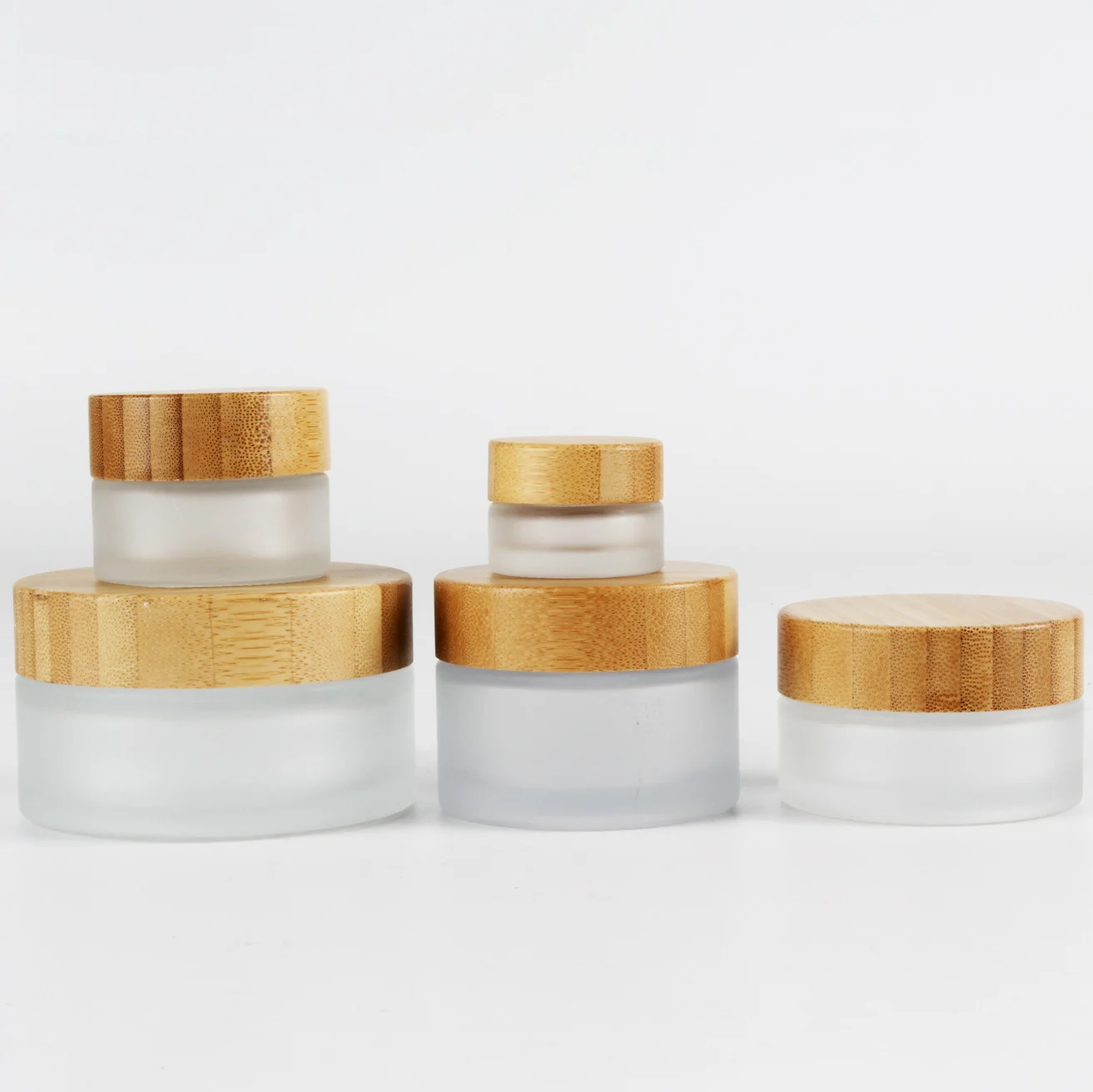 Cosmetic Packaging Face Cream Jar 50g 100g Round Empty Frosted Cream Glass Jar with Bamboo Lids
