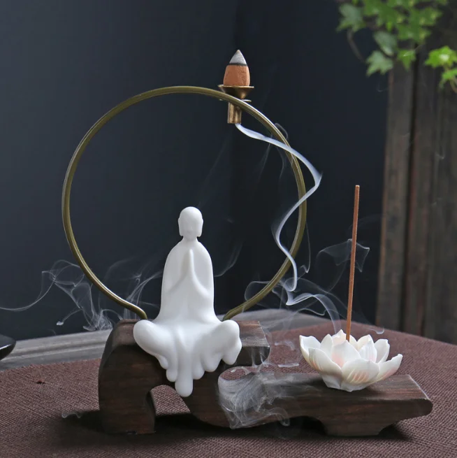 Wholesale Exquisite Ceramic Waterfall Incense Burner Luxury Buddha Backflow Zen Incense Holder