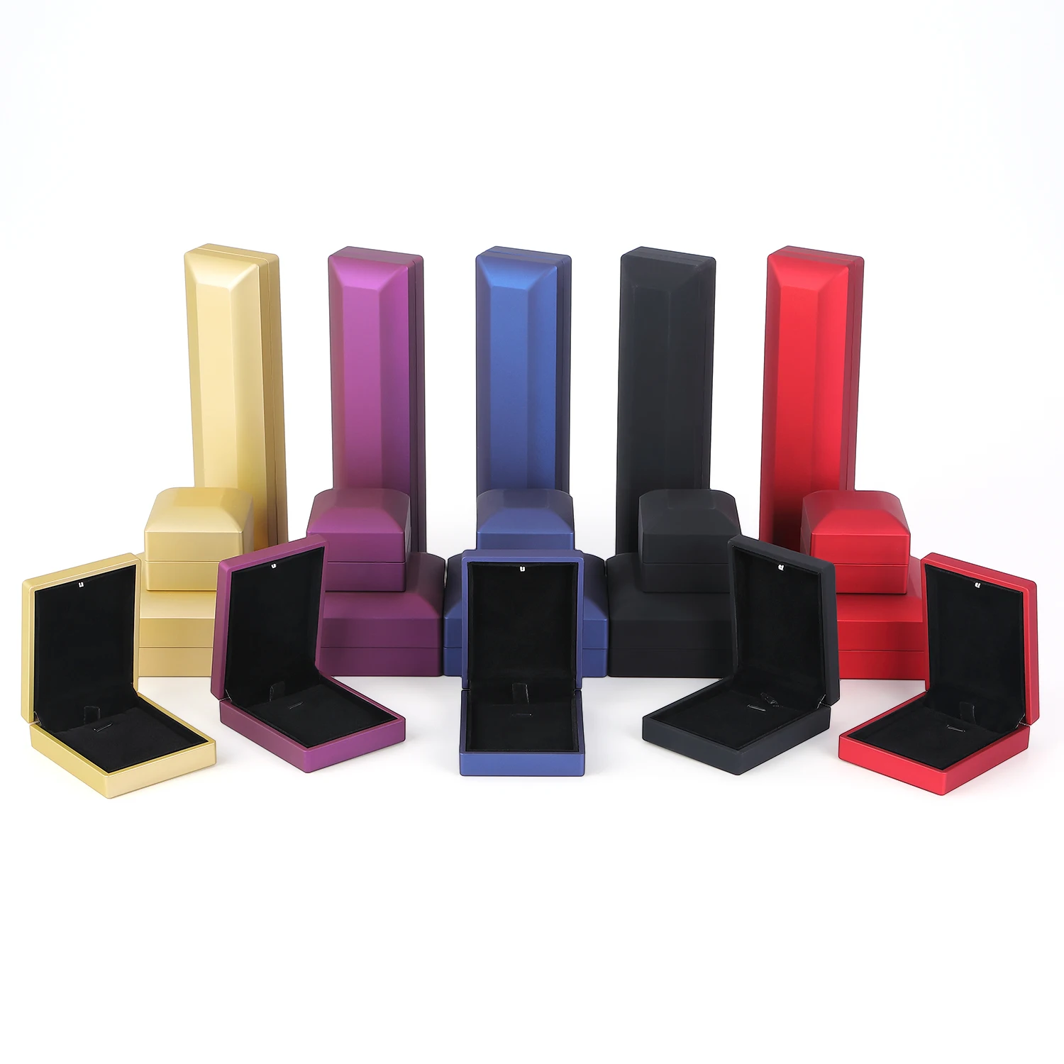 Zebo Custom wholesale 5 colors pendant jewellery ring boxes set led light jewelry box set
