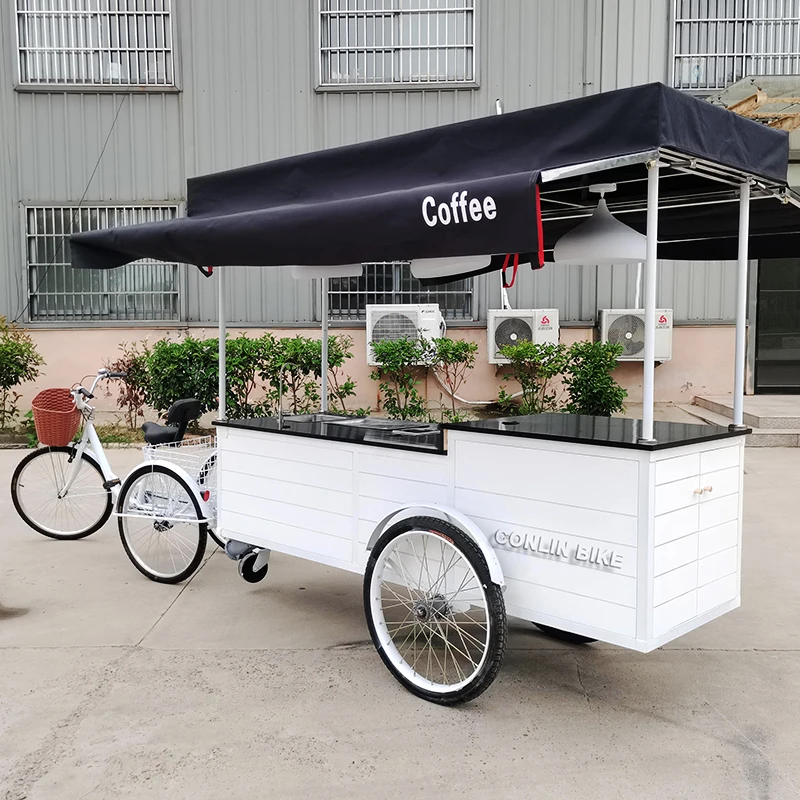Unique Design Coffee Vending Tricycle Bubble Tea Bike Coffee Drinks Serving Trolley For Sale