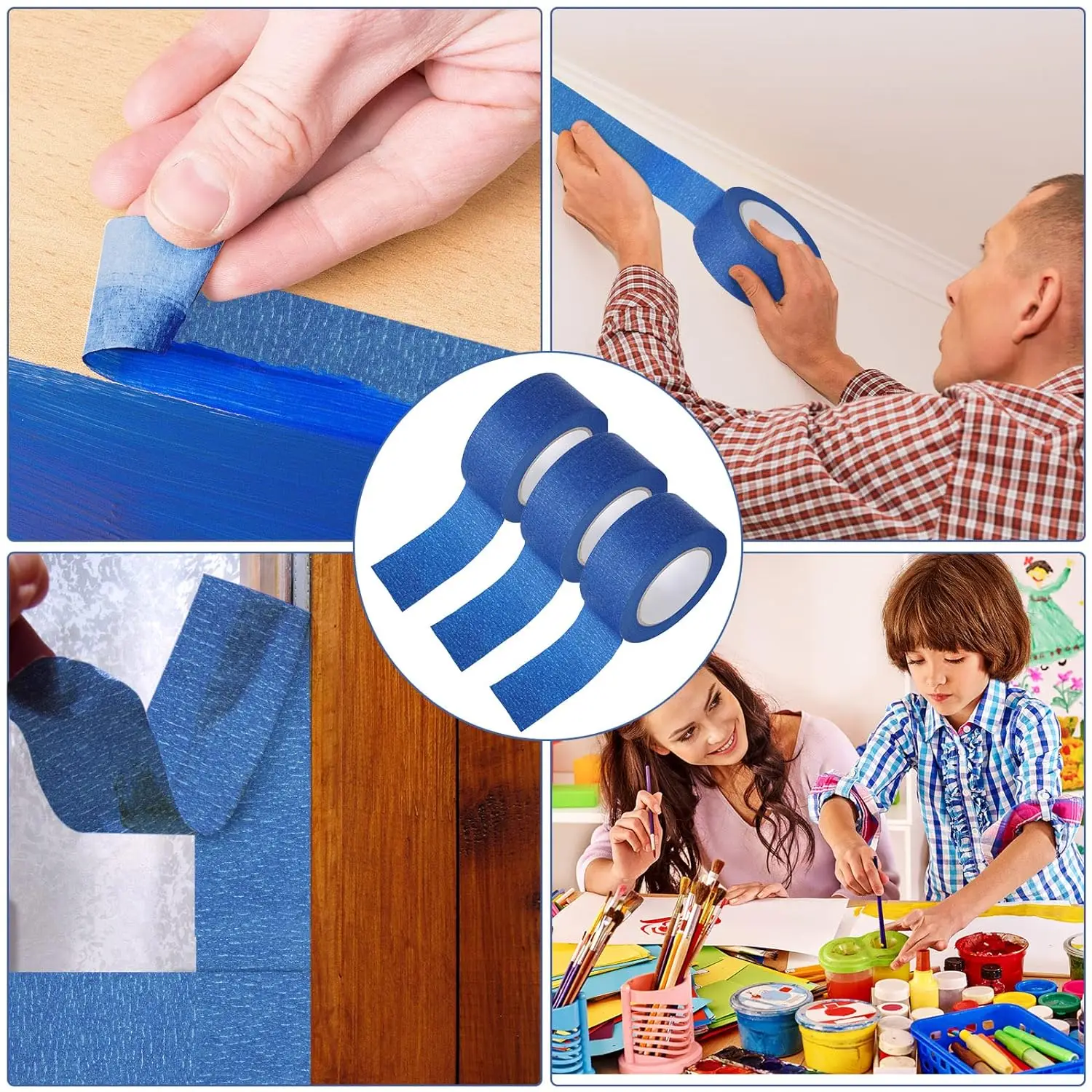 Blue Masking Tape Multi-Surface Painters Tape for Artist DIY Crafts, Arts, Decorations, Drafting, Labeling, Edge Finishing