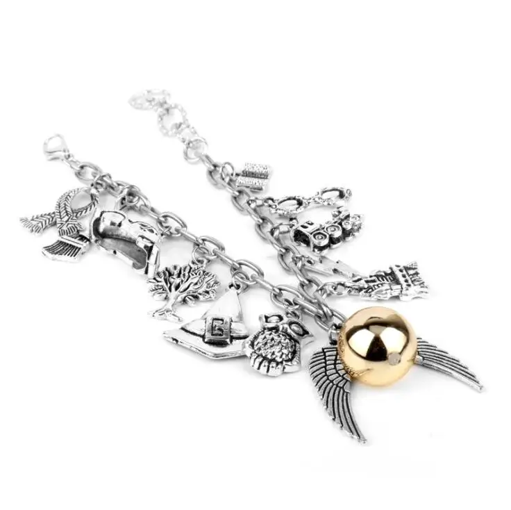 Movie Magic School Golden Snitches Owl Hat Car Broom Pendant Jewelry Alloy Bracelets