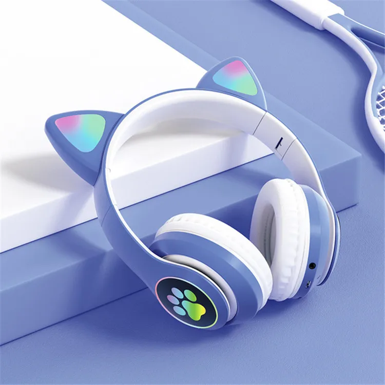 New RGB Cat Ear Headphones Blue tooth 5.0 Bass Noise Cancelling Adults Kids Girl Headset Support TF Card Mic Gift