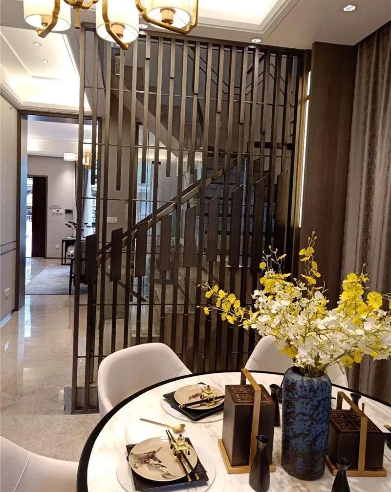 Interior partition wall living room divider black antique color stainless steel screens for luxury villa decoration
