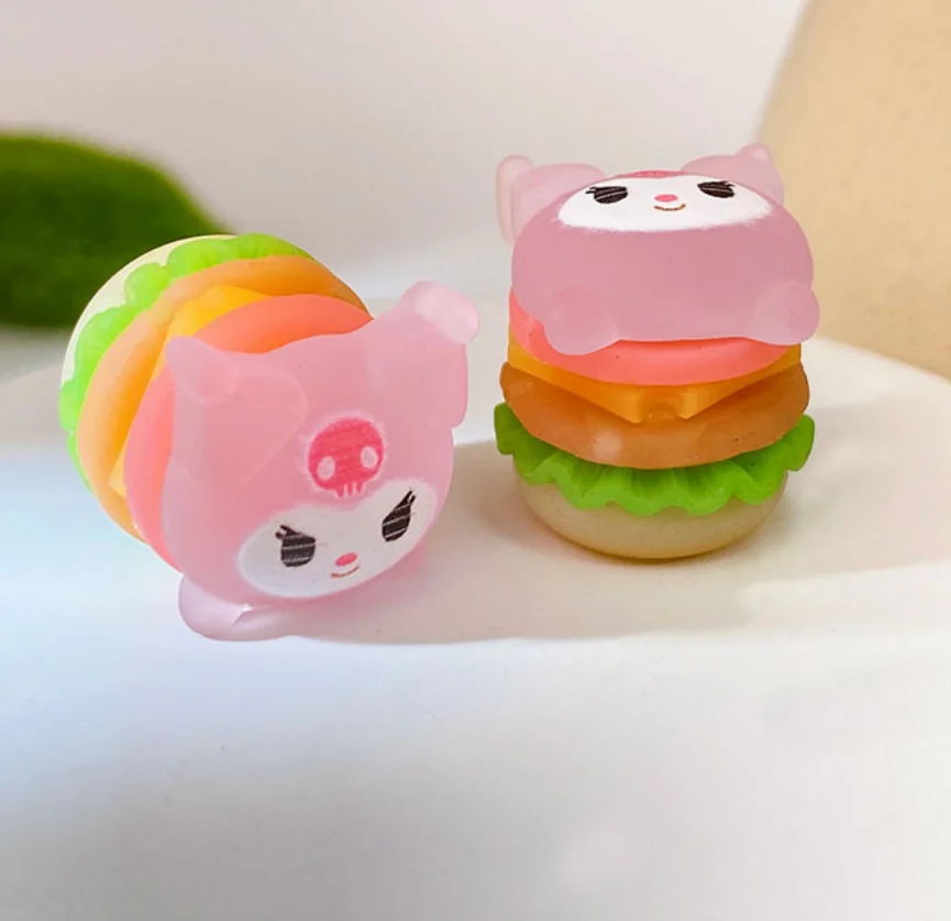 Mini cartoon luminous HamBurger resin accessories Tiktok Live burst products Cream glue phone case decoration charm