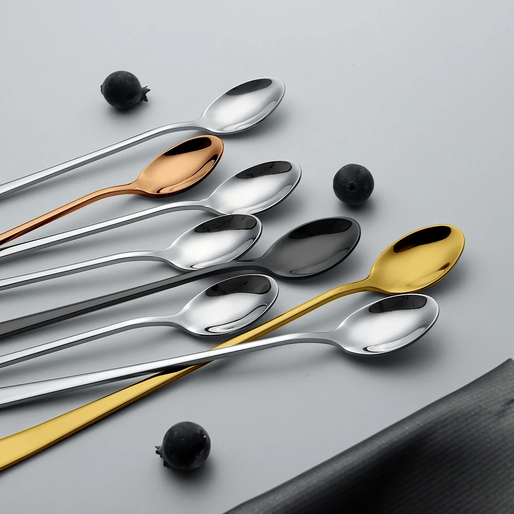 Точечные товары, наборы ложек с длинной ручкой, десертная чайная ложка для меда, мороженого, кофейная ложка из нержавеющей стали