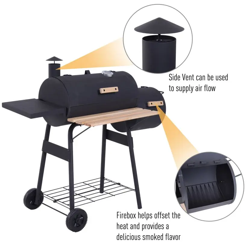 Backyard heavy duty metal barrel Charcoal BBQ Grill and Offset Smoker Trolley