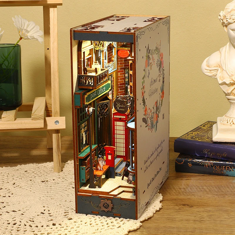 Деревянный уголок книжный 3d пазл Diy миниатюрный дом полка вставка Lantau Праздничная книга Nook Kit