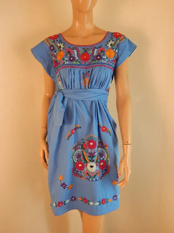 ladies Beach Boho Floral Embroidered Bell Sleeve Tunic Vintage Ruffle Evening Party Turkish Summer Beach Cover Up