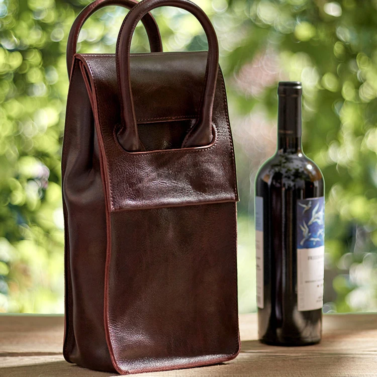 Leather Bag For 2 Bottles Leather Bottle Carrier Wine And Whiskey Gift Hygge Wine Pouch With Handles And Dividers Inside