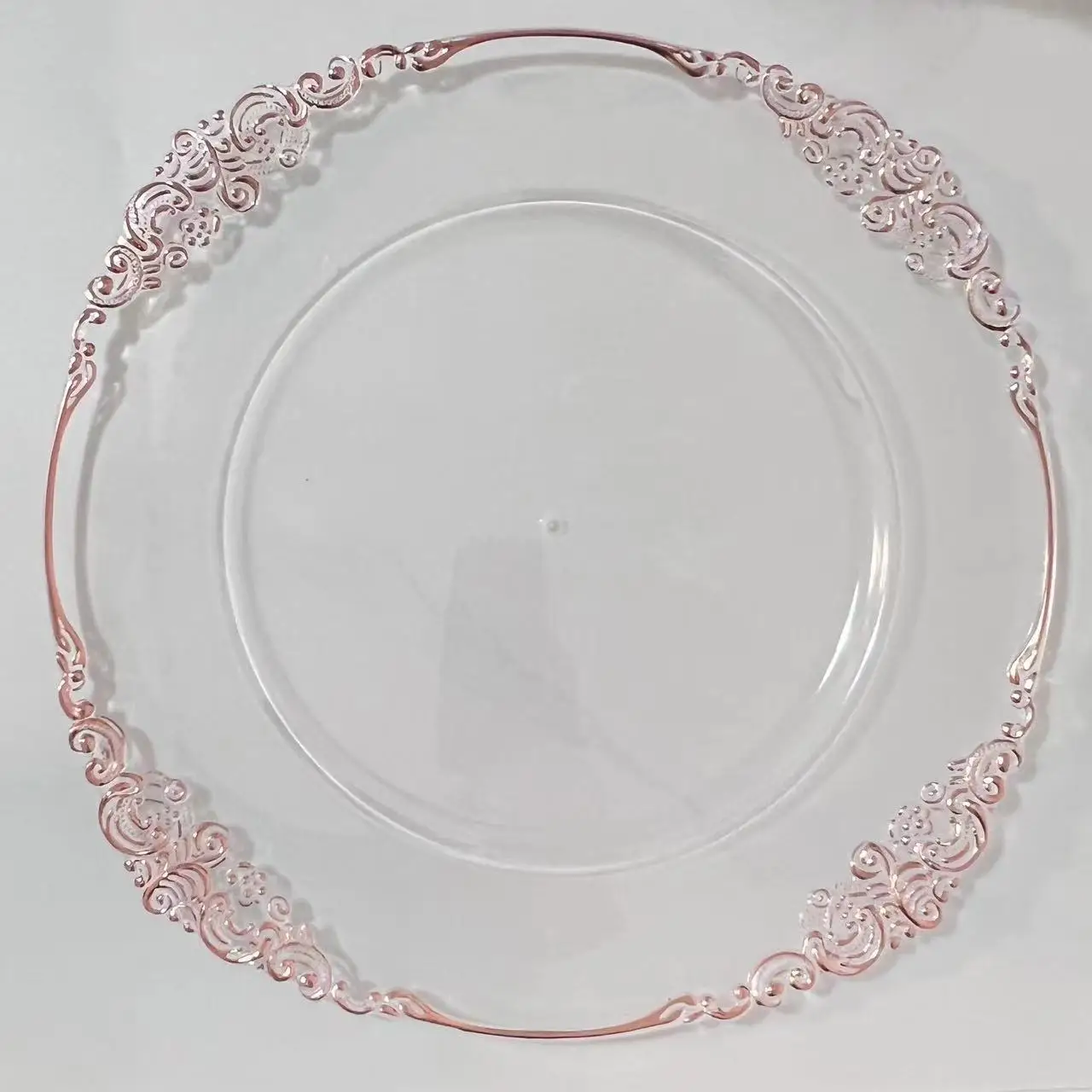 Wholesale Plastic Gold Clear wedding underplates rose gold Round Reusable Plastic dinner plate for Wedding
