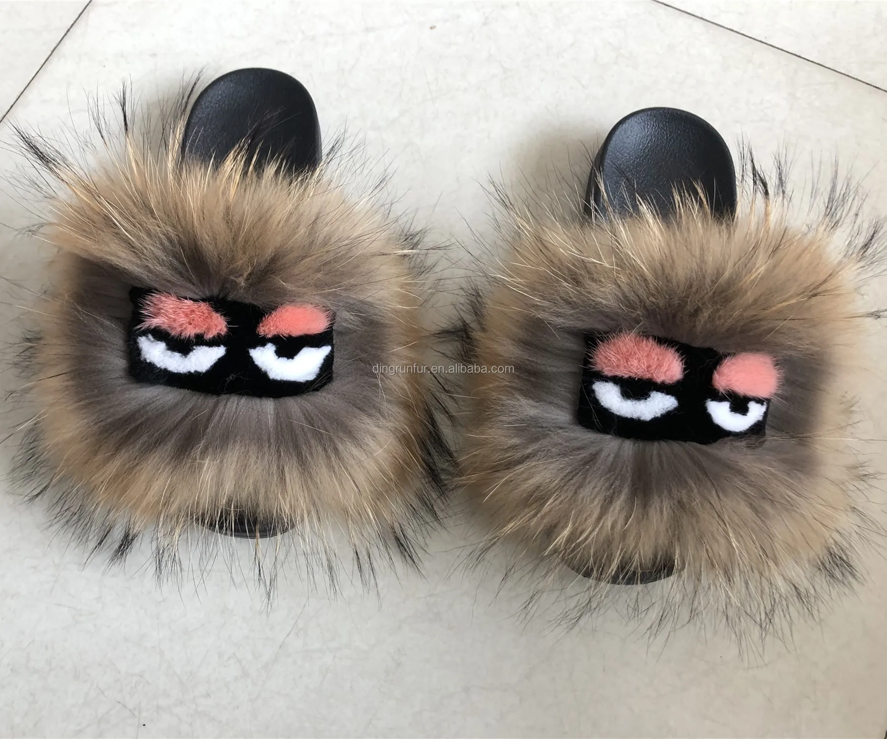
wholesale custom colour real fur slippers monster sandals 