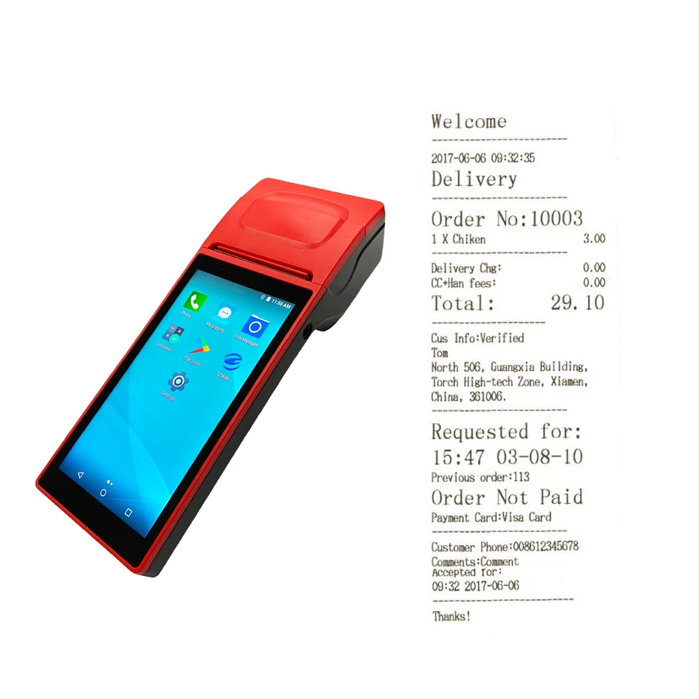 restaurant ticket pos machine  with loud speaker android handheld pos termin thermal printer