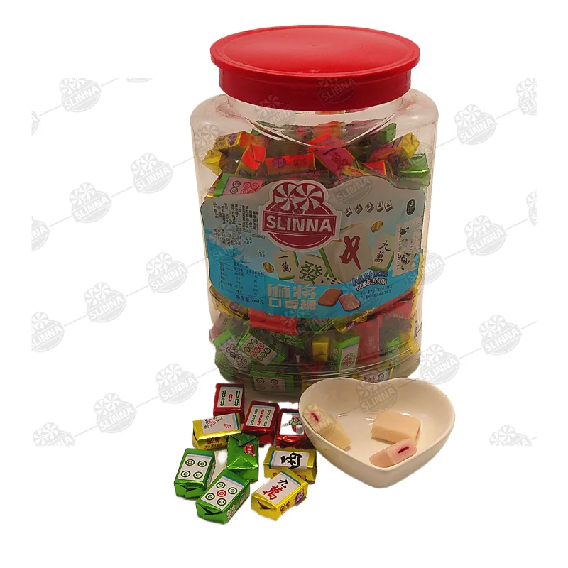 Wholesale halal Fruit Flavored Mahjong bubble gum filled jam sweet chewing gum candy Dried Snack Children Adults bulk packing