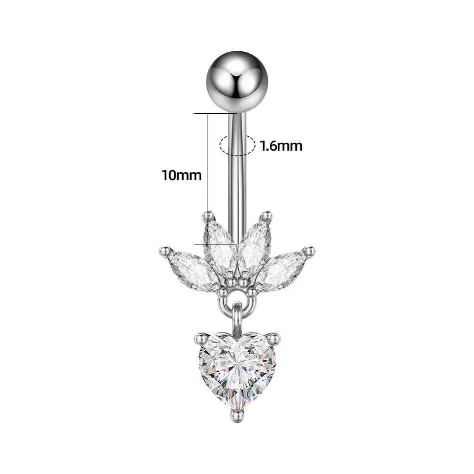Surgical Steel Externally Threaded Flower Crystal Belly Button Ring 14G Navel Dangle Ring Studs Body Piercing