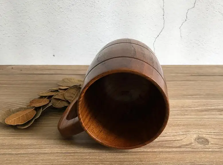 F203 Wooden beer mug with handle features creative coffee milk tea mug wooden mug