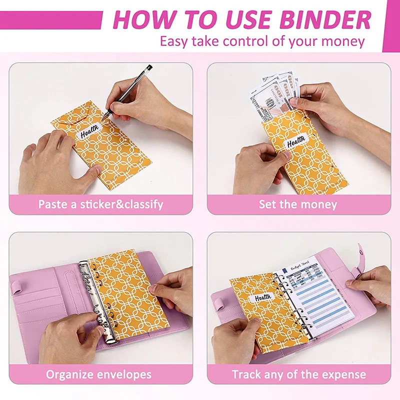 BOSHIHO Custom A6 binder money cash budget binder with cash envelopes budget binder wallet
