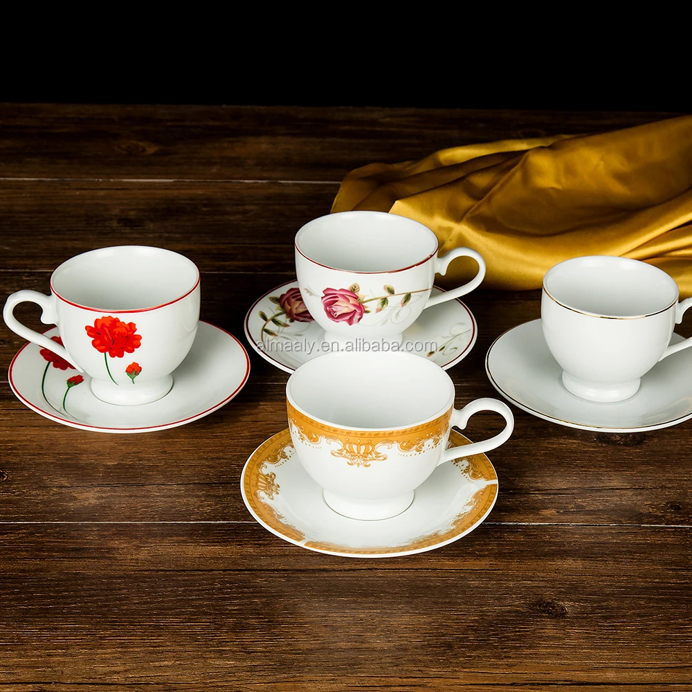 Wholesale Custom assorted colors hand made cup cappuccino simple ceramic tea cup and saucer coffee cup with saucer set